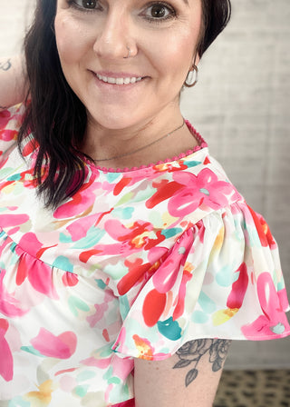 Floral Print Flutter Sleeve Top