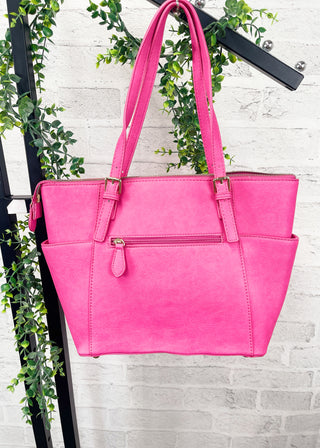 Fuchsia 3-Piece Faux Leather Tote, Pouch & Wallet Set