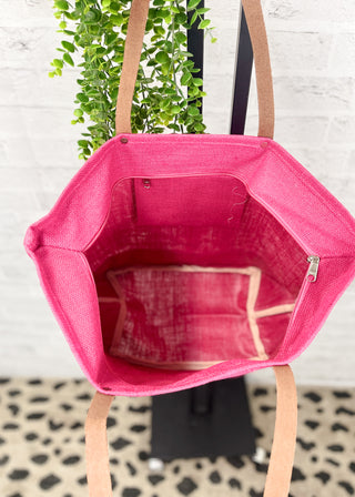 Fuchsia Jute Tote Bag