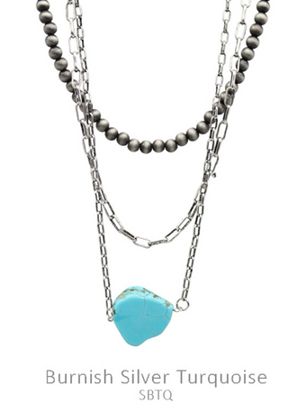 Gem Stone Layered Chain & Faux Navajo Bead Necklace