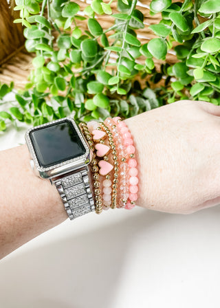 Glass Heart Stack Bracelet Set