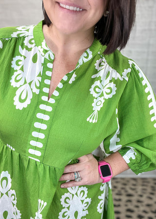 Green Desert Bloom Embroidered Midi Dress