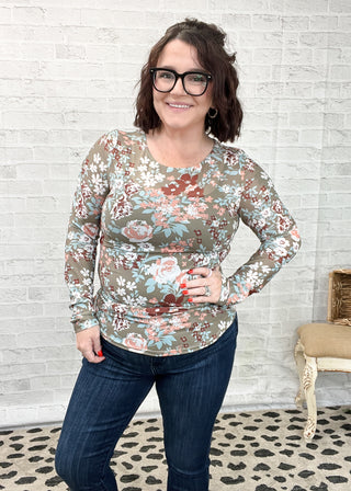 Green Floral Print Mesh Top