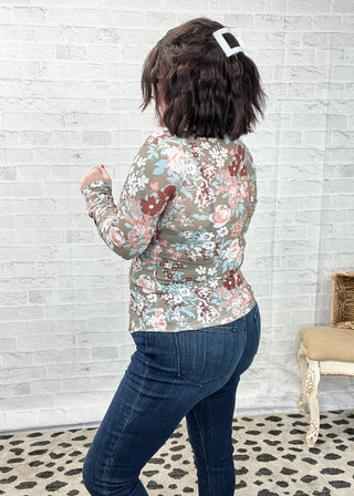 Green Floral Print Mesh Top