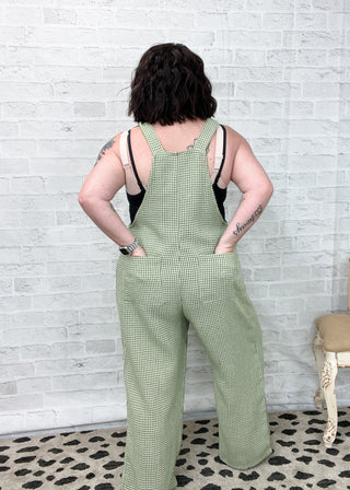 Green Gingham Wide Leg Overalls