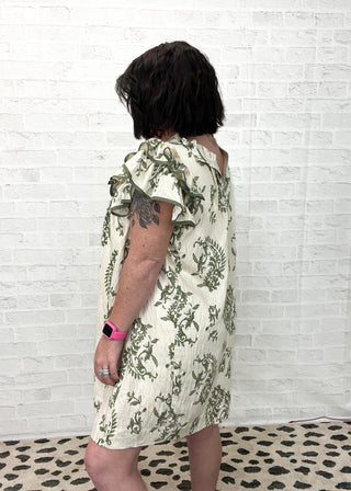 Green Manor Ruffle Sleeve Mini Dress