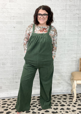 Green Pocketed Corduroy Overalls