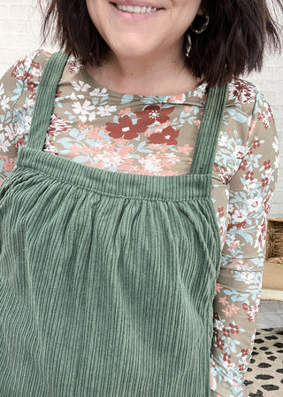 Green Pocketed Corduroy Overalls