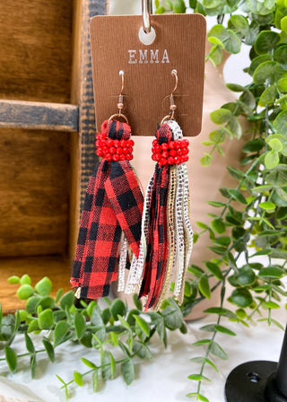 Hale Buffalo Plaid Tassel Earrings