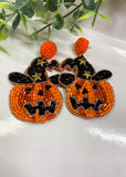 Halloween Pumpkin Seed Beads Post Earrings