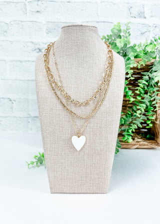 Heart Pendant Figaro Link Metal Layered Necklace