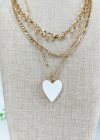 Heart Pendant Figaro Link Metal Layered Necklace