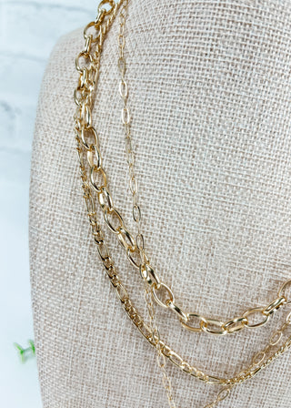 Heart Pendant Figaro Link Metal Layered Necklace