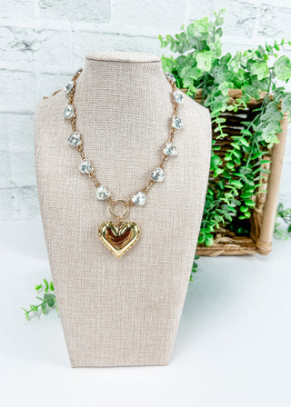 Heart Pendant Heart Crystal Link Necklace