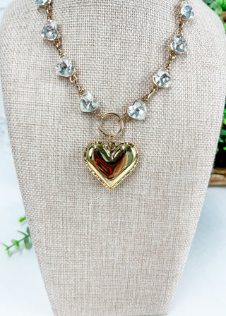 Heart Pendant Heart Crystal Link Necklace