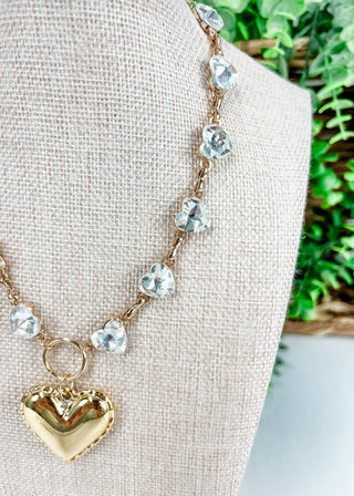 Heart Pendant Heart Crystal Link Necklace