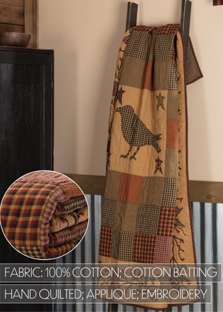 Heritage Farms Applique Crow and Star Quilted Throw
