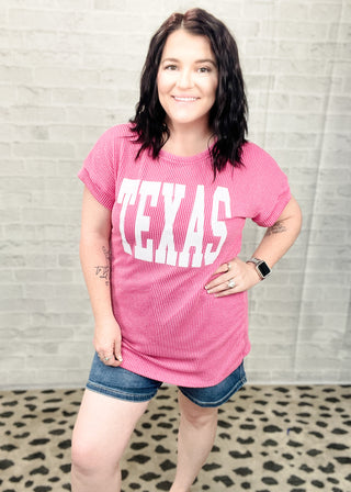 Hot Pink Texas Ribbed Dolman Tee