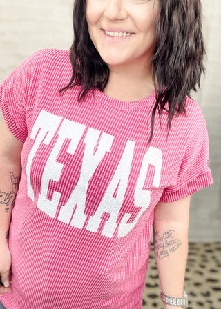 Hot Pink Texas Ribbed Dolman Tee