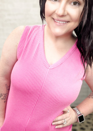 Hot Pink Urban Ribbed Sleeveless Romper