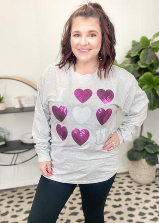 I Love You Sequin Heart Graphic Long Sleeve T-Shirt | S-3X ALL SALES FINAL