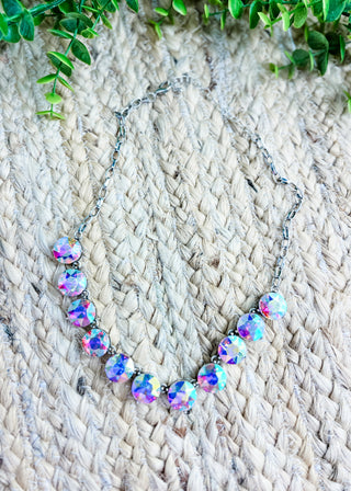 Iridescent Round Stone Statement Necklace