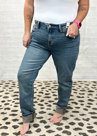 Judy Blue Mid Rise Vintage Wash Boyfriend Jeans - JB88946