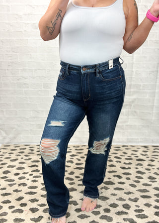 Judy Blue Rigid Magic Destroyed Straight Jeans - JB88819