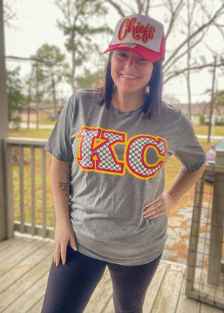 KC Checkered Print Tee by Texas True Threads & Randi Mahomes - ALL SALES FINAL -