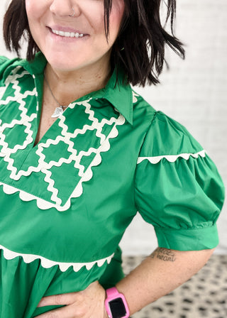 Kelly Green RicRac Trim Mini Dress