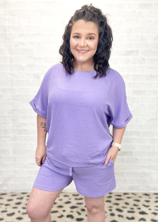 Lavender Woven Airflow Top & Shorts Set | S-XL