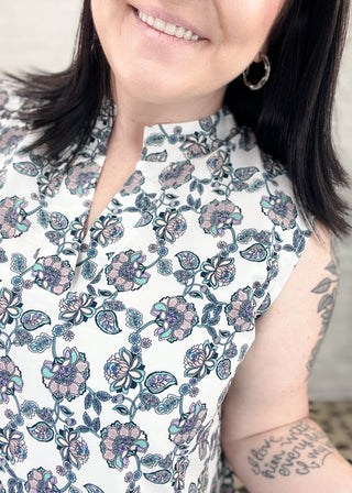 Lavender/Navy Sunshine Bloom Border Print Dress | S-L - ALL SALES FINAL -
