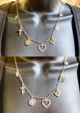 Leaf Cross Flower Cactus Pearl Charm Heart Pendant Necklace