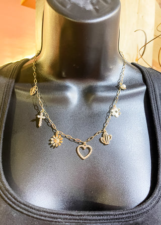 Leaf Cross Flower Cactus Pearl Charm Heart Pendant Necklace