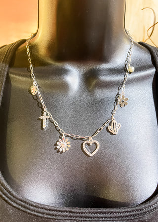 Leaf Cross Flower Cactus Pearl Charm Heart Pendant Necklace