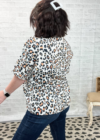 Leopard Contrast Striped Neck Top