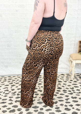 Leopard Print Ribbed Wide Leg Pants