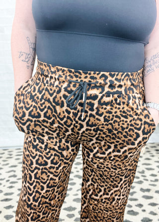 Leopard Print Ribbed Wide Leg Pants