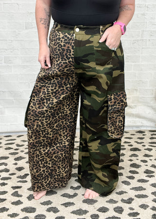 Leopard & Camo Mixed Cargo Pants