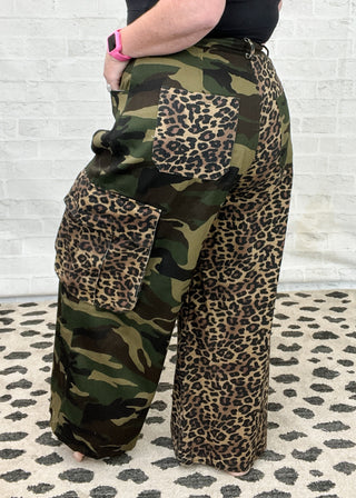 Leopard & Camo Mixed Cargo Pants