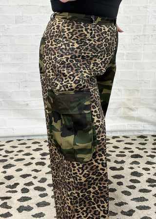 Leopard & Camo Mixed Cargo Pants