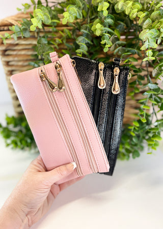 Leslie Vegan Leather Triple Zipper Wrist Wallet Clutch