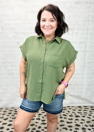 Light Olive Woven Airflow Button Down Shirt