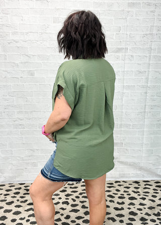 Light Olive Woven Airflow Button Down Shirt