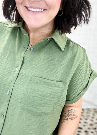 Light Olive Woven Airflow Button Down Shirt
