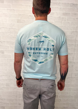 Light Blue Redfish Hex Honey Hole Short Sleeve Tee