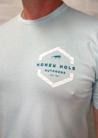 Light Blue Redfish Hex Honey Hole Short Sleeve Tee