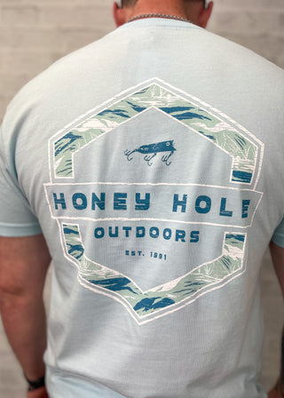 Light Blue Redfish Hex Honey Hole Short Sleeve Tee