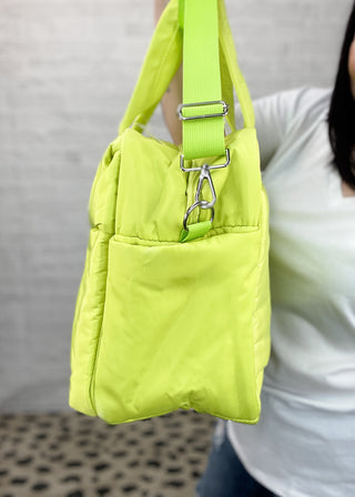 Lime Yellow Katydid Puffer Duffle Bag