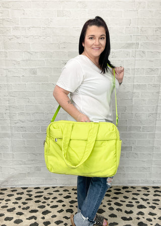 Lime Yellow Katydid Puffer Duffle Bag